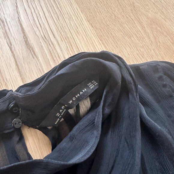 Zara Semi-Sheer Striped Neck Tie Blouse, Size XS - Picture 3 of 4